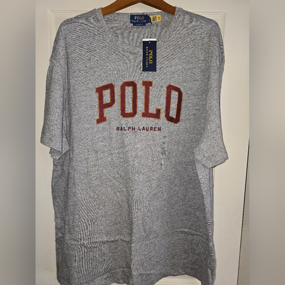 Ralph Lauren Gray and Maroon Short Sleeve Tee. New With Tags. XXL